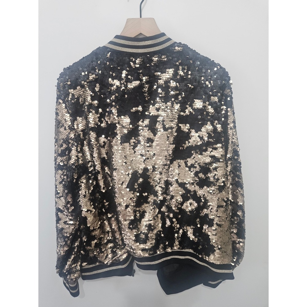 Torrid Womens Black Gold Sequin Bomber Jacket Size 4 Plus Zip Up Holiday Party - Picture 7 of 7